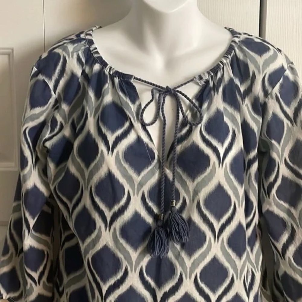 Tara Michelle Ikat Pattern Navy Tunic Top Size Small - Picture 5 of 5